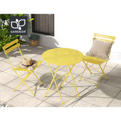 Gardeon 3 Piece Outdoor Bistro Set Steel Table and Chairs Patio Furniture Yellow