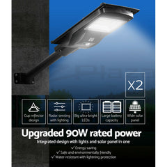 Leier 80 LED Solar Street Light 90W Flood Motion Sensor Remote Outdoor Wall Lamp x2