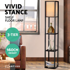 Artiss Floor Lamp 3 Tier Shelf Shelf Storage LED Light Stand Home Room Vintage Black