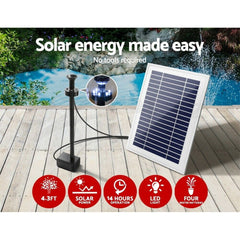 Gardeon Solar Pond Pump Submersible Water Fountain with Battery Kit LED Lights 4.3FT