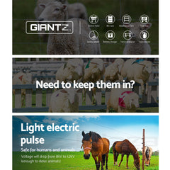 Giantz Fence Energiser 3KM Solar Powered Electric 2KM Poly Wire