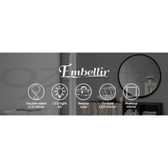 Embellir Wall Mirrors Makeup Decorative Mirror Bathroom Round Vanity Black 90cm