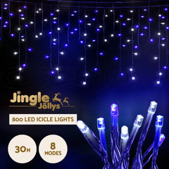 20M Christmas Lights Icicle Light 800 LED Blue White Decor Jingle Jollys