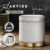 Artiss Ottoman Storage Foot Stool Round Velvet Grey