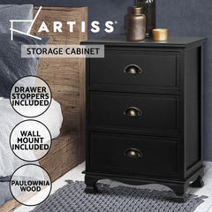 Artiss Bedside Table 3 Drawers Vintage - THYME Black