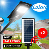 Leier 80 LED Solar Street Light 90W Flood Motion Sensor Remote Outdoor Wall Lamp x2