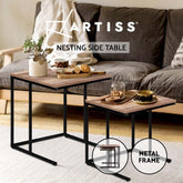 Artiss Nesting Coffee Table Sef of 2 Walnut Brok