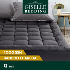 Giselle Bedding Mattress Topper Pillowtop Bamboo Charcoal Queen Free Delivery