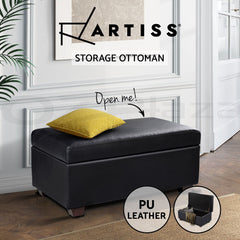 Artiss Storage Ottoman Blanket Box 80cm Leather Black