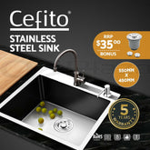 Cefito Kitchen Sink 55X45CM Stainless Steel Basin Single Bowl Extra Hole Silver