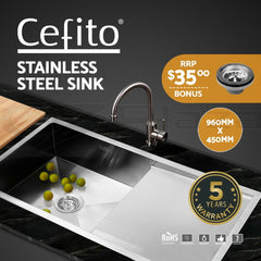 Cefito Kitchen Sink 96X45CM Stainless Steel Basin Single Bowl Silver