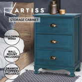 Artiss Bedside Table 3 Drawers Vintage - THYME Blue