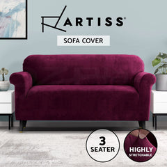 Artiss Sofa Cover Couch Covers 3 Seater Velvet Ruby Red