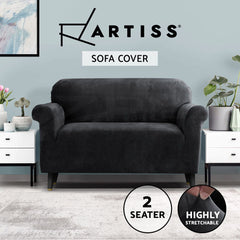 Artiss Sofa Cover Couch Covers 2 Seater Velvet Black