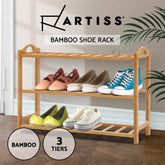 Artiss Shoe Rack Bamboo Shoe Storage 3-tier 9 Pairs