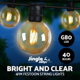 Jingle Jollys 41m LED Festoon Lights String Lighting LED Outdoor Garden Bulb
