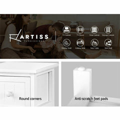 Artiss Bedside Table 1 Drawer with Basket Rustic White X2