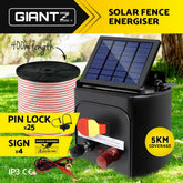Giantz Fence Energiser 5KM Solar Powered Electric 400M Poly Tape Insulator