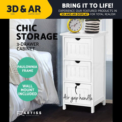 Artiss Bedside Table Bathroom Storage Cabinet 3 Drawers White