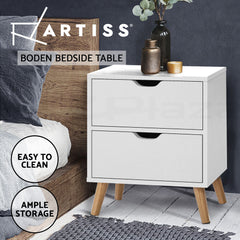 Artiss Bedside Table 2 Drawers - BODEN White