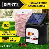 Giantz Fence Energiser 8KM Solar Powered Electric 2KM Poly Wire