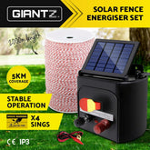 Giantz Fence Energiser 5KM Solar Powered Electric 2KM Poly Wire