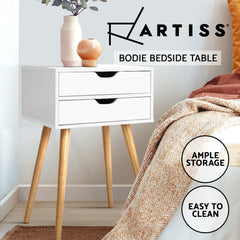 Artiss Bedside Table 2 Drawers - BODIE White