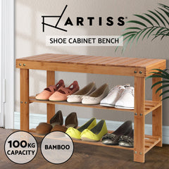 Artiss Shoe Rack Shoe Bench 10 Pairs Bamboo