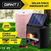 Giantz Fence Energiser 3KM Solar Powered Electric 2KM Poly Wire