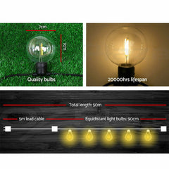 Jingle Jollys 50m LED Festoon Lights String Lighting LED Outdoor Garden Bulb