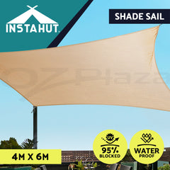 Instahut Waterproof Shade Sail 4x6m Rectangle Sand 95% Shade Cloth