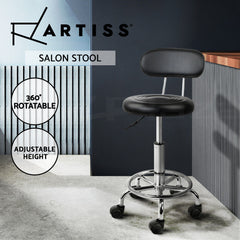 Artiss Salon Stool Swivel Chair Backrest Black