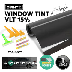 Giantz Window Tint Film Black Roll 15% VLT Home 76cm X 7m Tinting Tools Kit