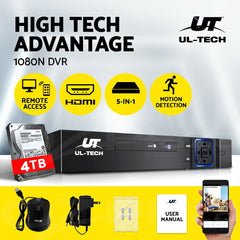 UL-tech 4CH DVR 1080P 5in1 CCTV Video Recorder 4TB Hard Drive
