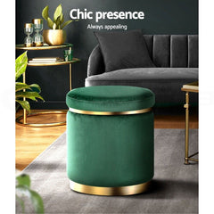 Artiss Ottoman Foot Stool Round Velvet Green