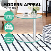 Artiss Coffee Table Oval Tempered Glass Side End Beside Tables Cafe 45cm