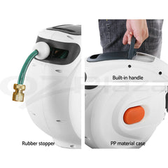 Green Fingers Water Hose Reel 30M Retractable Garden Brass Spray Gun Auto Rewind