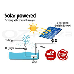 Gardeon Solar Pond Pump Submersible Water Fountain with Battery Kit LED Lights 4.3FT