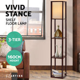 Artiss Floor Lamp 3 Tier Shelf Storage LED Light Stand Home Room Vintage Brown