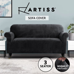 Artiss Sofa Cover Couch Covers 3 Seater Velvet Black