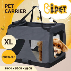 i.Pet Pet Carrier Soft Crate Dog Cat Travel 82x58CM Portable Foldable Car XL