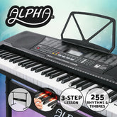 Alpha 61 Keys Electronic Piano Keyboard Digital Electric w/ Stand Lighted Black