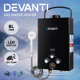 Devanti Portable Gas Water Heater 8L/Min With Pump LPG System Black