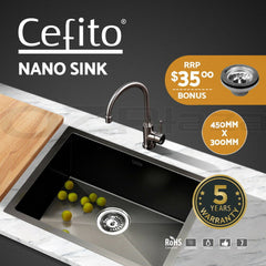 Cefito Kitchen Sink 45X30CM Stainless Steel Basin Single Bowl Black