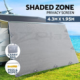 Caravan Privacy Screen Roll Out Awning 4.3X1.95M End Wall Side Sun Shade Grey