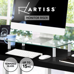 Artiss Monitor Stand Riser with Height Adjustable Computer Laptop Printer Screen Glass Display Shelf