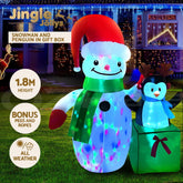 Jingle Jollys Christmas Inflatable Snowman 1.8M Illuminated Decorations