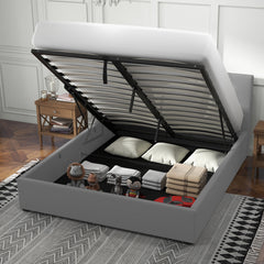 Milano Luxury Gas Lift Bed with Headboard (Model 1) - Grey No.28 - Double-1924671865687773187