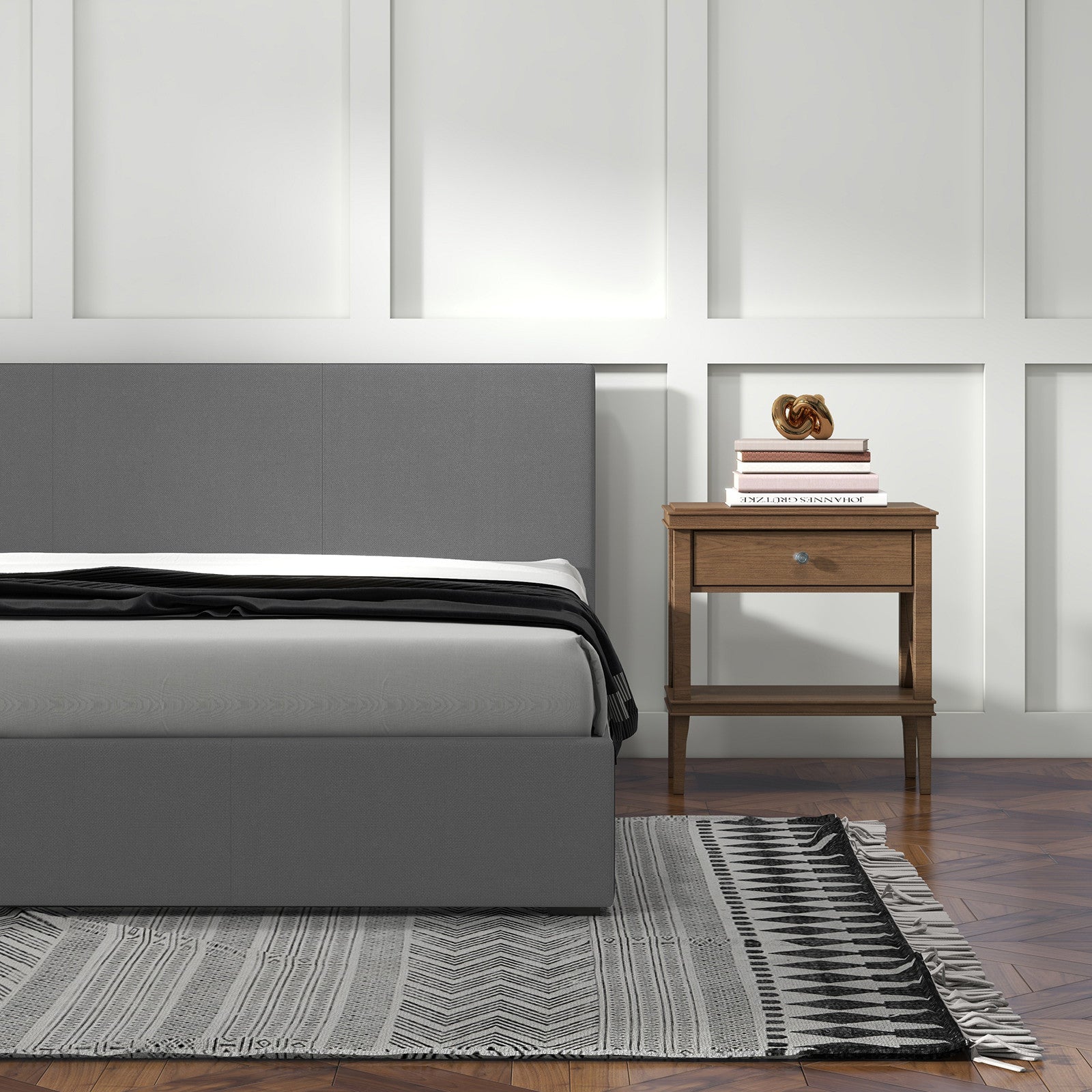 Milano Luxury Gas Lift Bed with Headboard (Model 1) - Grey No.28 - Double-1924671865687773189