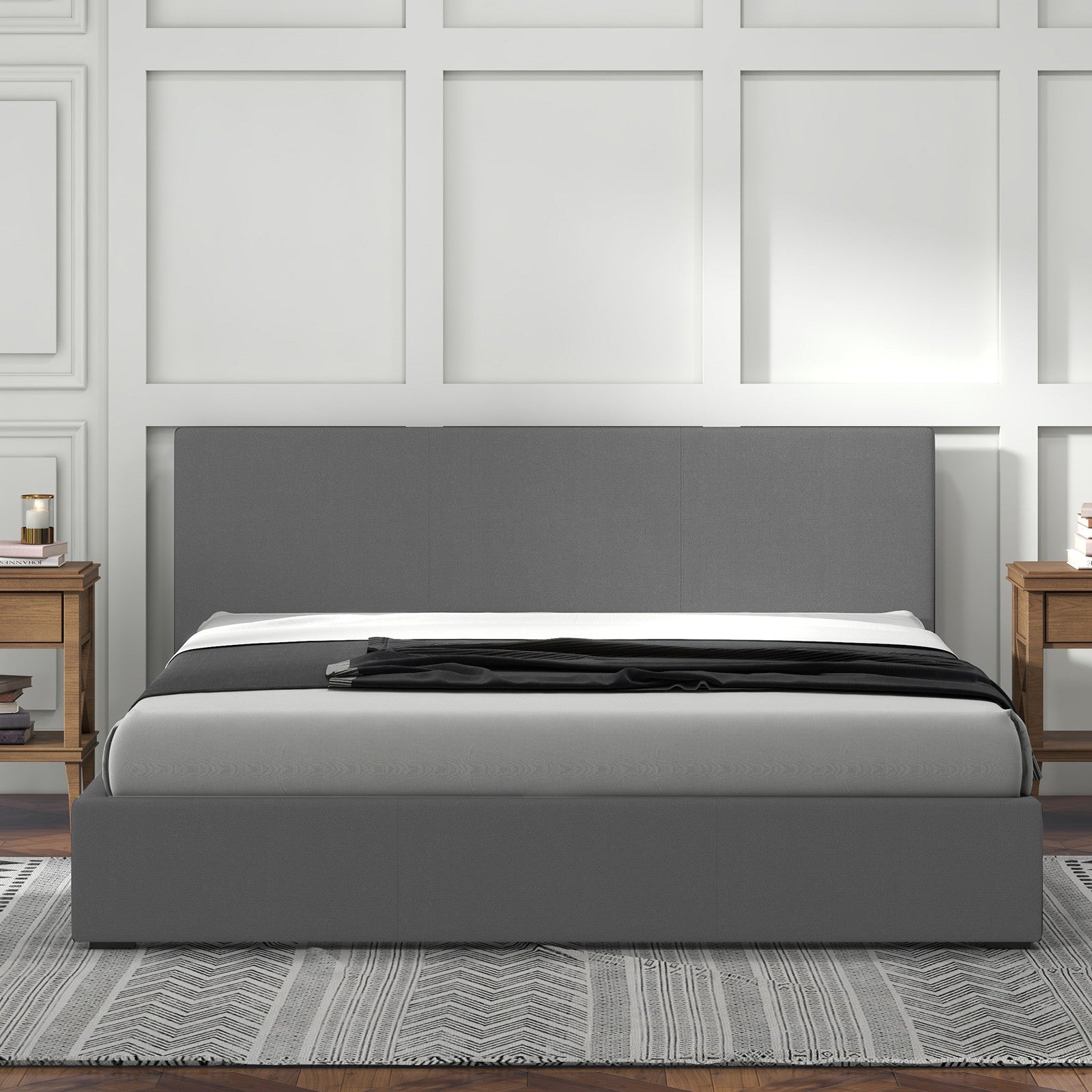 Milano Luxury Gas Lift Bed with Headboard (Model 1) - Grey No.28 - Double-1924671865687773190
